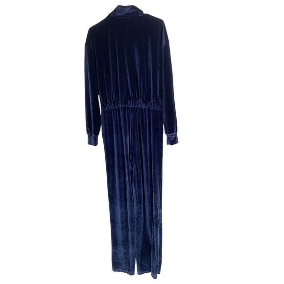 Fabletics Velour Zip-Up Wide Leg Onesie L Navy Jumpsuit RGG10698 NWT Mock Neck - Picture 8 of 13